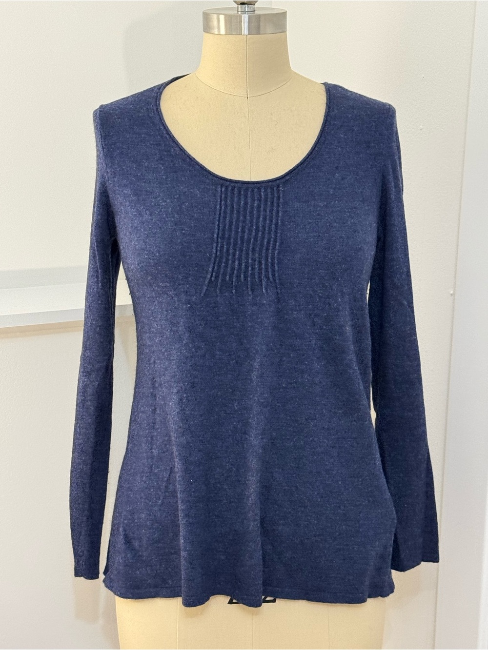Eileen Fisher Navy Wool Cashmere Blend Scoop-Neck Long-Sleeve Knit Top